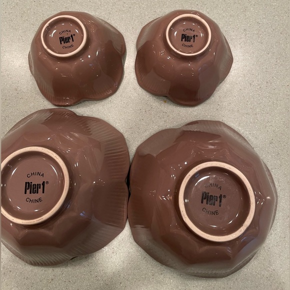 Pier 1 “ Lotus” brown  bowls great for fruit, ice cream 2/ 4 inch 2/5 inch - Picture 2 of 7